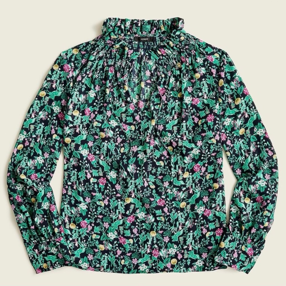J Crew drapey tie-neck ruffle top in winter garden floral - Picture 2 of 6